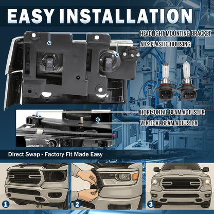 Ronnin - Compatible con Chevy C10 C/K 1500 2500 3500 Silverado Suburban Tahoe de 1994-1998 Faros con reflector transparente + Luces de señal de esquina + Luces de estacionamiento en el parachoques Par de montaje | Negro
