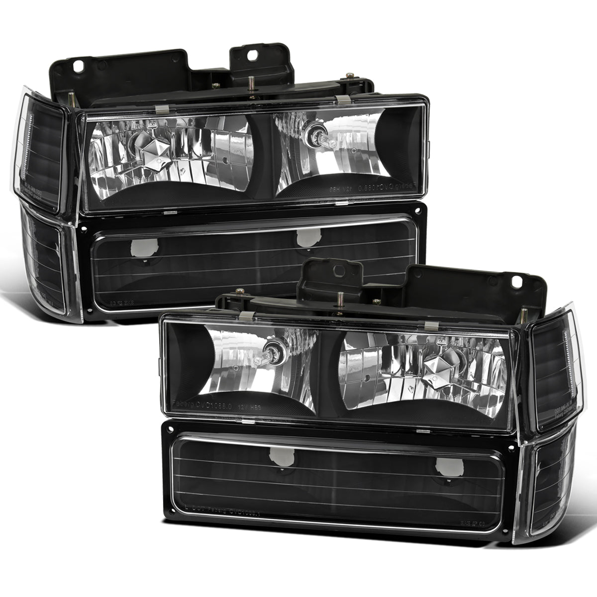 Ronnin - Compatible con Chevy C10 C/K 1500 2500 3500 Silverado Suburban Tahoe de 1994-1998 Faros con reflector transparente + Luces de señal de esquina + Luces de estacionamiento en el parachoques Par de montaje | Negro