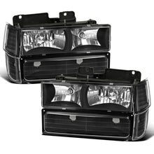 Ronnin - Compatible con Chevy C10 C/K 1500 2500 3500 Silverado Suburban Tahoe de 1994-1998 Faros con reflector transparente + Luces de señal de esquina + Luces de estacionamiento en el parachoques Par de montaje | Negro