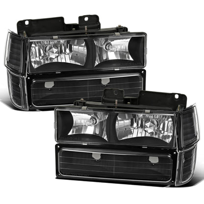 Ronnin - Compatible con Chevy C10 C/K 1500 2500 3500 Silverado Suburban Tahoe de 1994-1998 Faros con reflector transparente + Luces de señal de esquina + Luces de estacionamiento en el parachoques Par de montaje | Negro