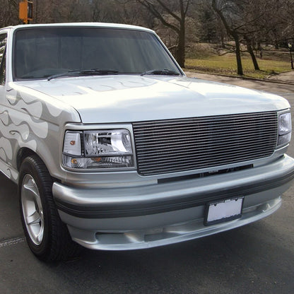 Ronnin - Compatible con Ford F150 F250 F350 Bronco de 1992-1996 Ensamblaje de faros delanteros de repuesto + luces de parachoques transparentes + luces de esquina | Cromado