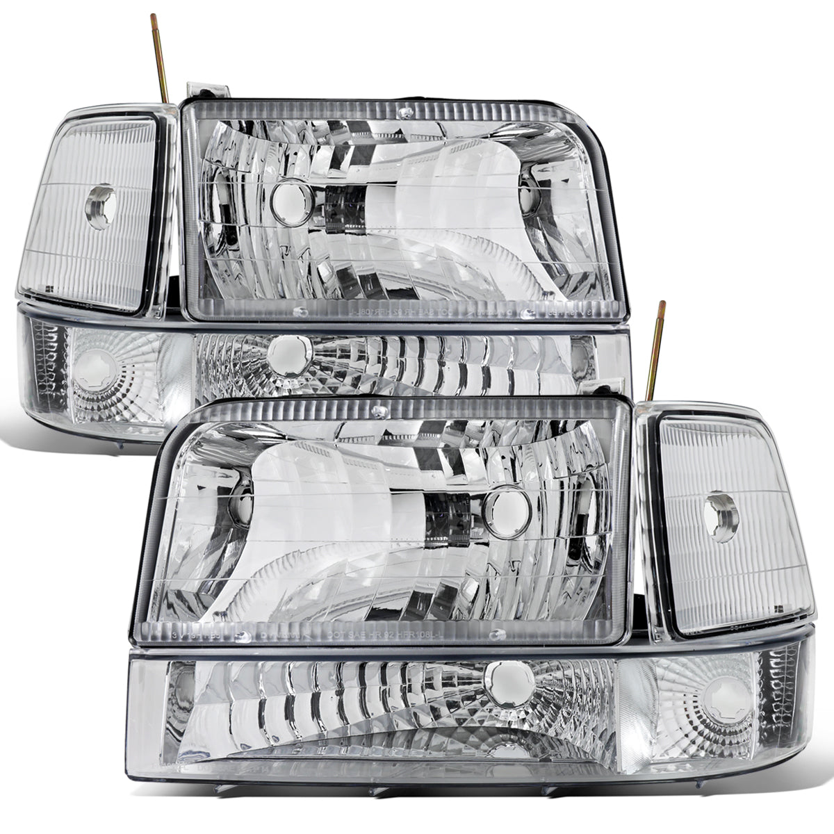 Ronnin - Compatible con Ford F150 F250 F350 Bronco de 1992-1996 Ensamblaje de faros delanteros de repuesto + luces de parachoques transparentes + luces de esquina | Cromado