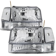 Ronnin - Fits 1992-1996 Ford F150 F250 F350 Bronco Factory Replacement Headlights + Clear Bumper Lights + Corner Lights Assembly Pair | Chrome