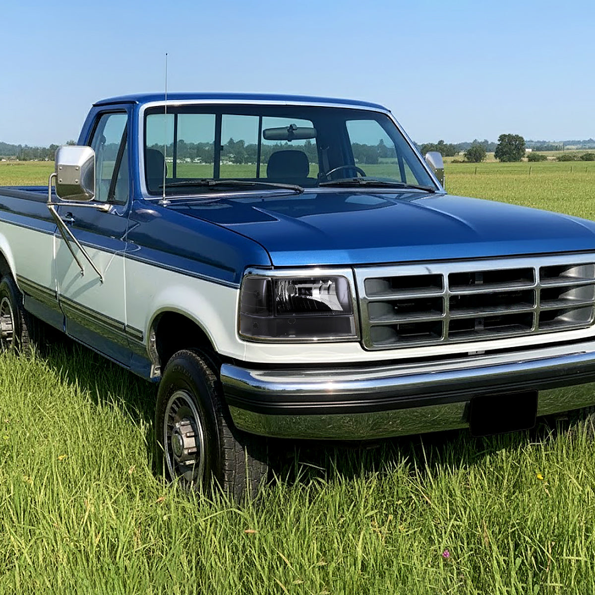 1992-1996 Ford F150 F250 F350 Bronco  Replacement Headlights + Clear Bumper Lights + Corner Lights Assembly Pair | Black
