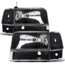 Ronnin - Fits 1992-1996 Ford F150 F250 F350 Bronco Factory Replacement Headlights + Clear Bumper Lights + Corner Lights Assembly Pair | Black
