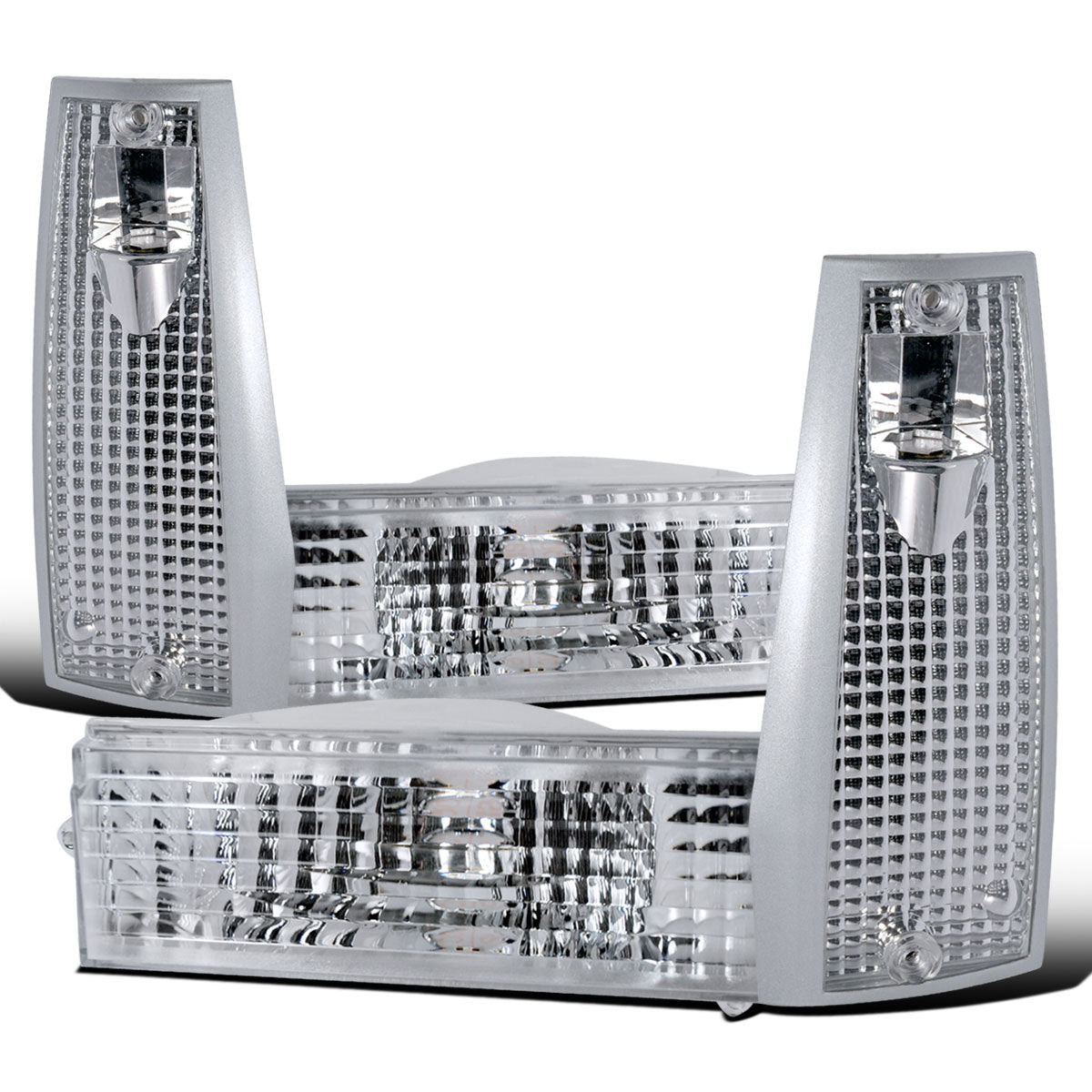 Ronnin - Se adapta a Cherokee Comanche Wagoneer XJ de 1984-1996 Luces de esquina con reflector transparente + Par de conjuntos de repuesto de luces de parachoques | Cromo