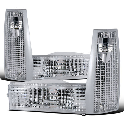 Ronnin - Se adapta a Cherokee Comanche Wagoneer XJ de 1984-1996 Luces de esquina con reflector transparente + Par de conjuntos de repuesto de luces de parachoques | Cromo
