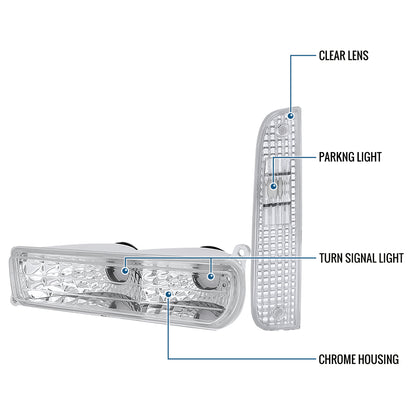 Ronnin - Se adapta a Jeep Cherokee 1997-2001 Luces de esquina con reflector transparente + Conjunto de repuesto de faros antiniebla de parachoques Par | Cromado
