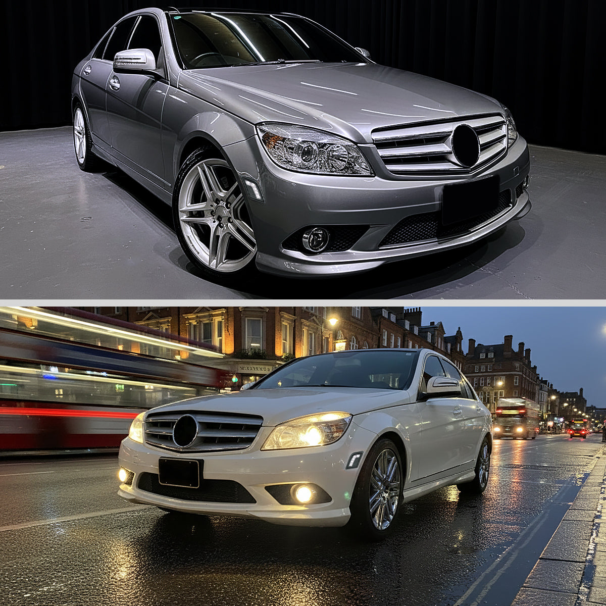 Ronnin - Compatible con Mercedes-Benz W204 C300 C350 C63 2008-2011 Par de luces LED completas para esquinas del parachoques | Ahumado