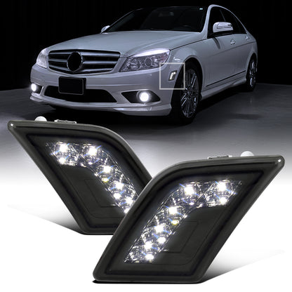 Ronnin - Compatible con Mercedes-Benz W204 C300 C350 C63 2008-2011 Par de luces LED completas para esquinas del parachoques | Ahumado