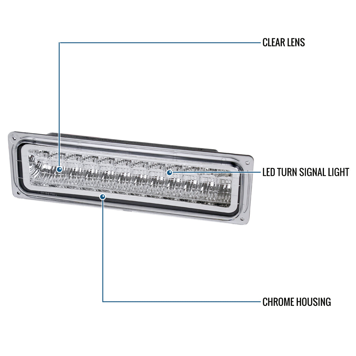 Ronnin - Compatible con Chevy C10 C/K 1500 2500 3500 Suburban Blazer Tahoe Silverado Sierra Yukon de 1988-1999 Juego de luces LED de esquina, defensa y estacionamiento | Cromo