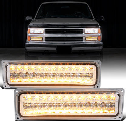 Ronnin - Compatible con Chevy C10 C/K 1500 2500 3500 Suburban Blazer Tahoe Silverado Sierra Yukon de 1988-1999 Juego de luces LED de esquina, defensa y estacionamiento | Cromo