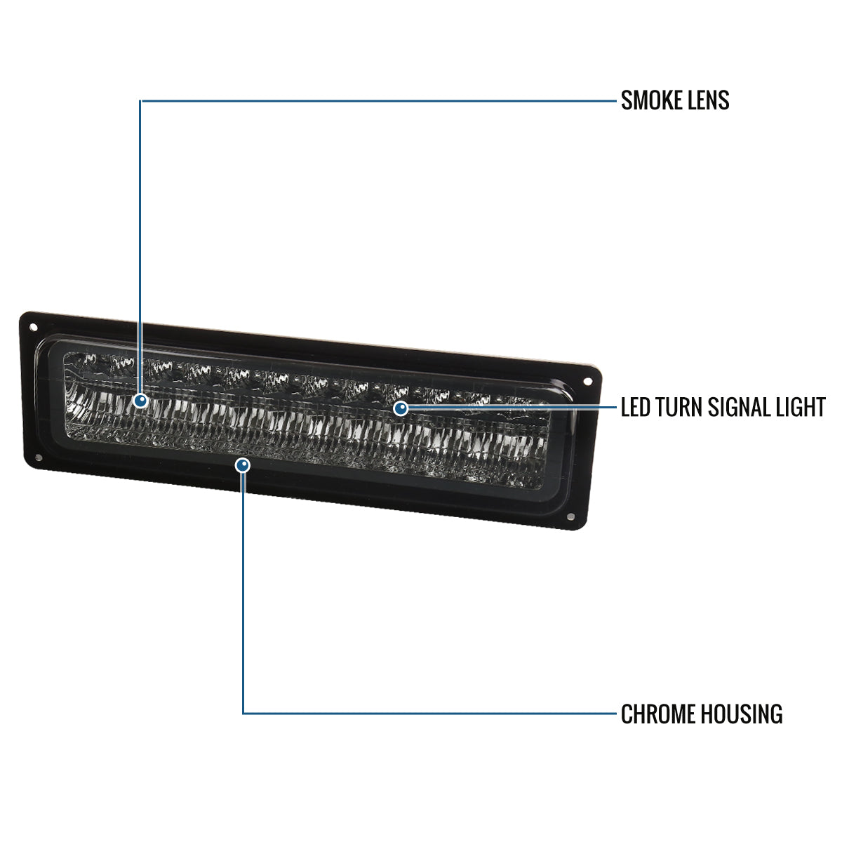 Ronnin - Compatible con Chevy C10 C/K 1500 2500 3500 Suburban Blazer Tahoe Silverado Sierra Yukon de 1988-1999 Juego de luces de esquina y parachoques LED completo | Ahumado