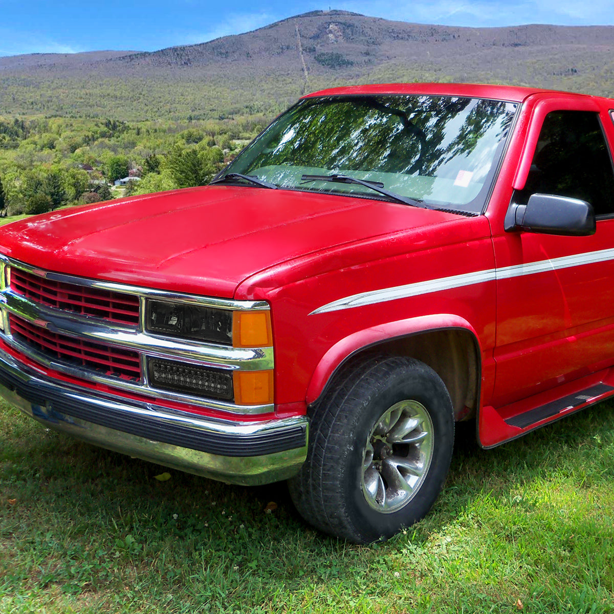 Ronnin - Compatible con Chevy C10 C/K 1500 2500 3500 Suburban Blazer Tahoe Silverado Sierra Yukon de 1988-1999 Juego de luces de esquina y parachoques LED completo | Ahumado