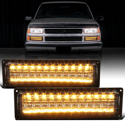 Ronnin - Compatible con Chevy C10 C/K 1500 2500 3500 Suburban Blazer Tahoe Silverado Sierra Yukon de 1988-1999 Juego de luces de esquina y parachoques LED completo | Ahumado