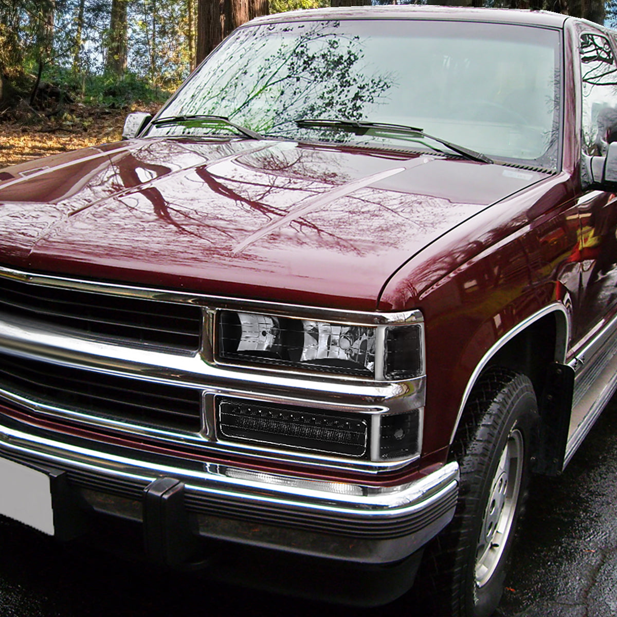 Ronnin - Compatible con Chevy C10 C/K 1500 2500 3500 Suburban Blazer Tahoe Silverado Sierra Yukon de 1988-1999 Juego de luces LED completas de esquina, parachoques y estacionamiento | Negro