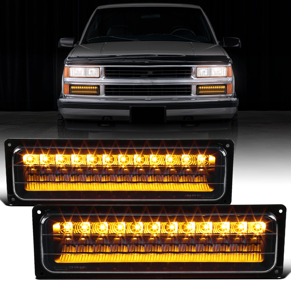 Ronnin - Compatible con Chevy C10 C/K 1500 2500 3500 Suburban Blazer Tahoe Silverado Sierra Yukon de 1988-1999 Juego de luces LED completas de esquina, parachoques y estacionamiento | Negro