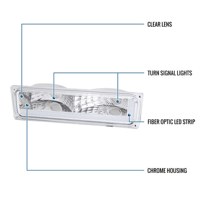 Ronnin - Compatible con Chevy C10 C/K Silverado Suburban Tahoe Sierra Yukon Blazer de 1988-1999, par de luces LED de esquina para parachoques, montaje | Cromado