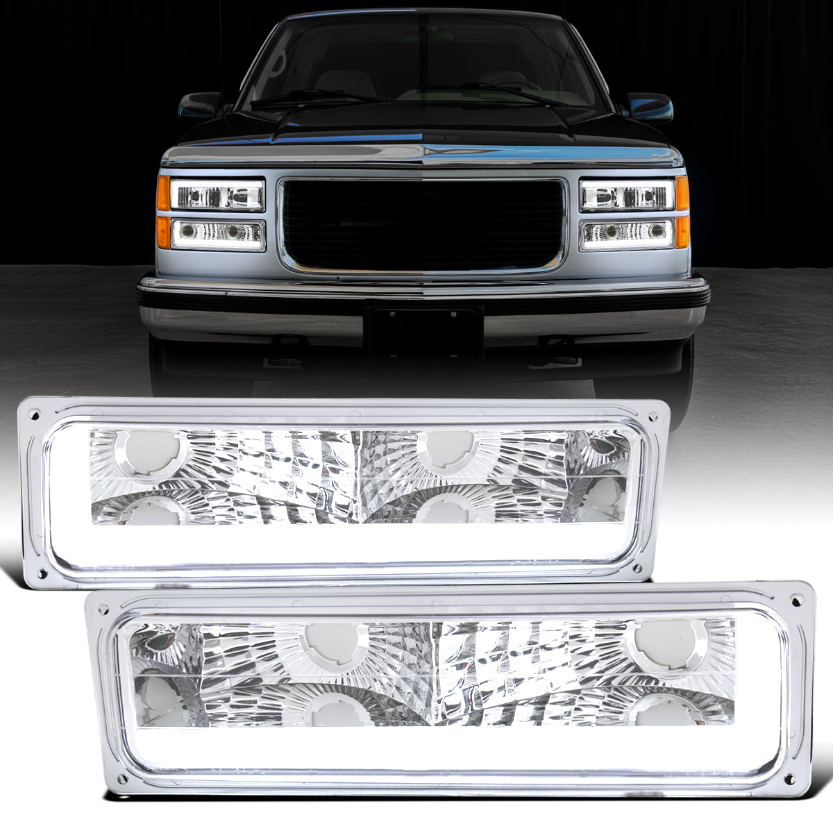 Ronnin - Compatible con Chevy C10 C/K Silverado Suburban Tahoe Sierra Yukon Blazer de 1988-1999, par de luces LED de esquina para parachoques, montaje | Cromado