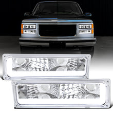 Ronnin - Fits 1988-1999 Chevy C10 C/K Silverado Suburban Tahoe Sierra Yukon Blazer LED Tube Corner Bumper Parking Lights Assembly Pair | Chrome