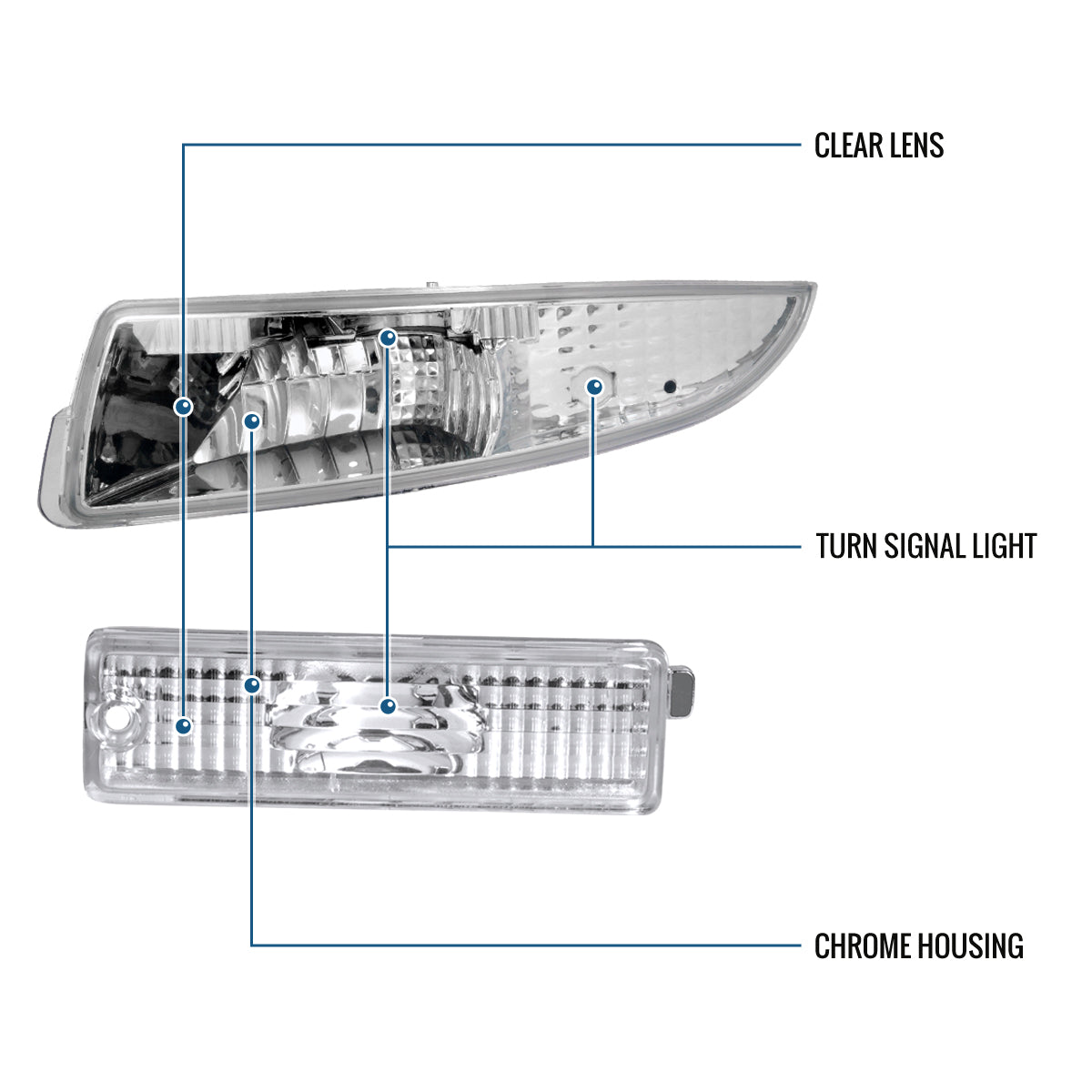 Ronnin - Compatible con Chevy Camaro 1993-2001 Luces de Parachoques Delanteras + Traseras Ensamblaje de Reemplazo Par | Cromo