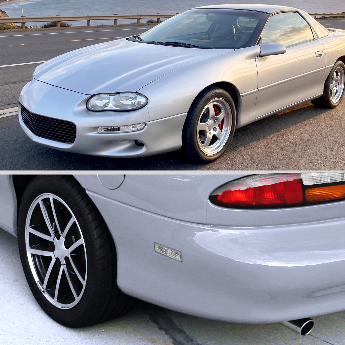 Ronnin - Compatible con Chevy Camaro 1993-2001 Luces de Parachoques Delanteras + Traseras Ensamblaje de Reemplazo Par | Cromo
