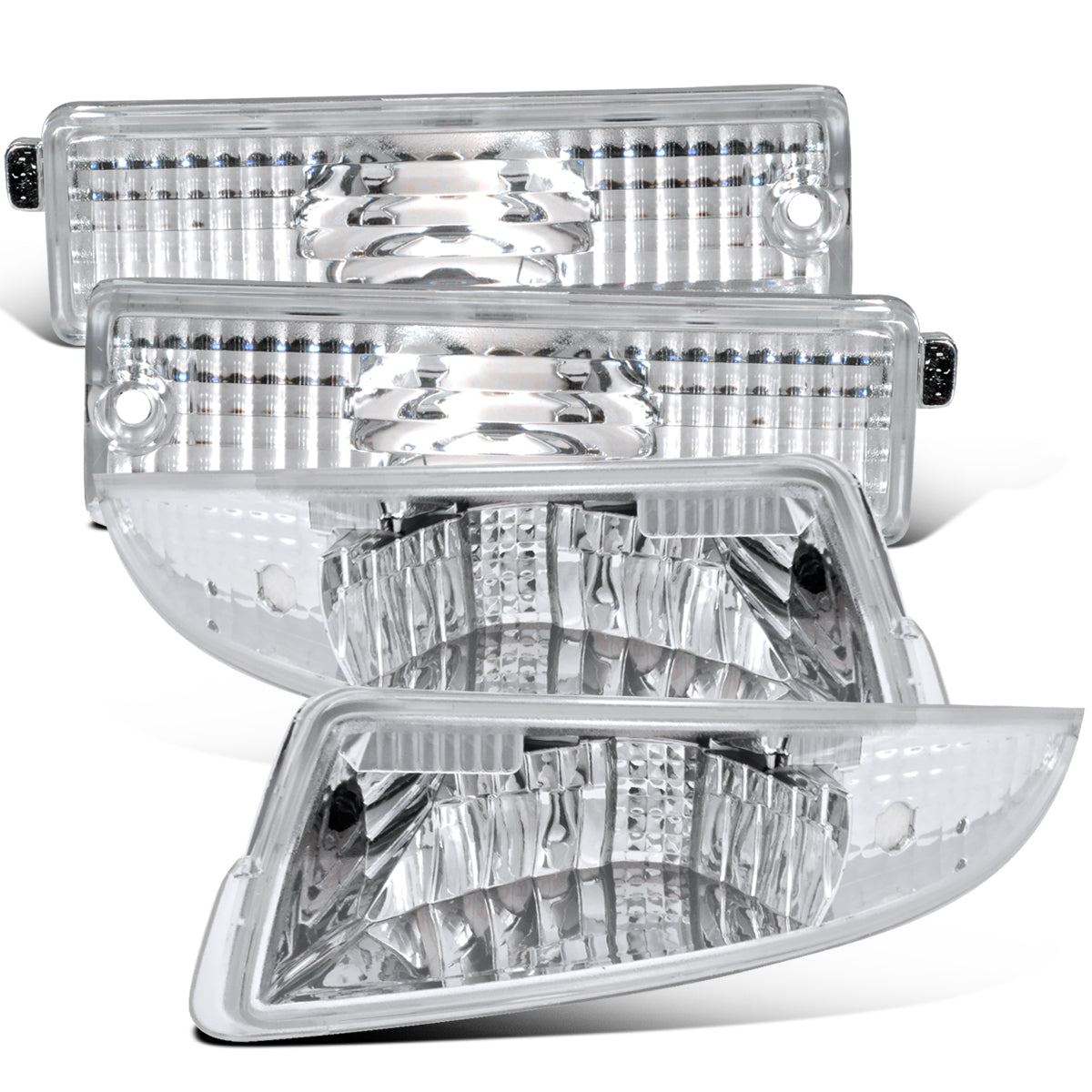 Ronnin - Compatible con Chevy Camaro 1993-2001 Luces de Parachoques Delanteras + Traseras Ensamblaje de Reemplazo Par | Cromo