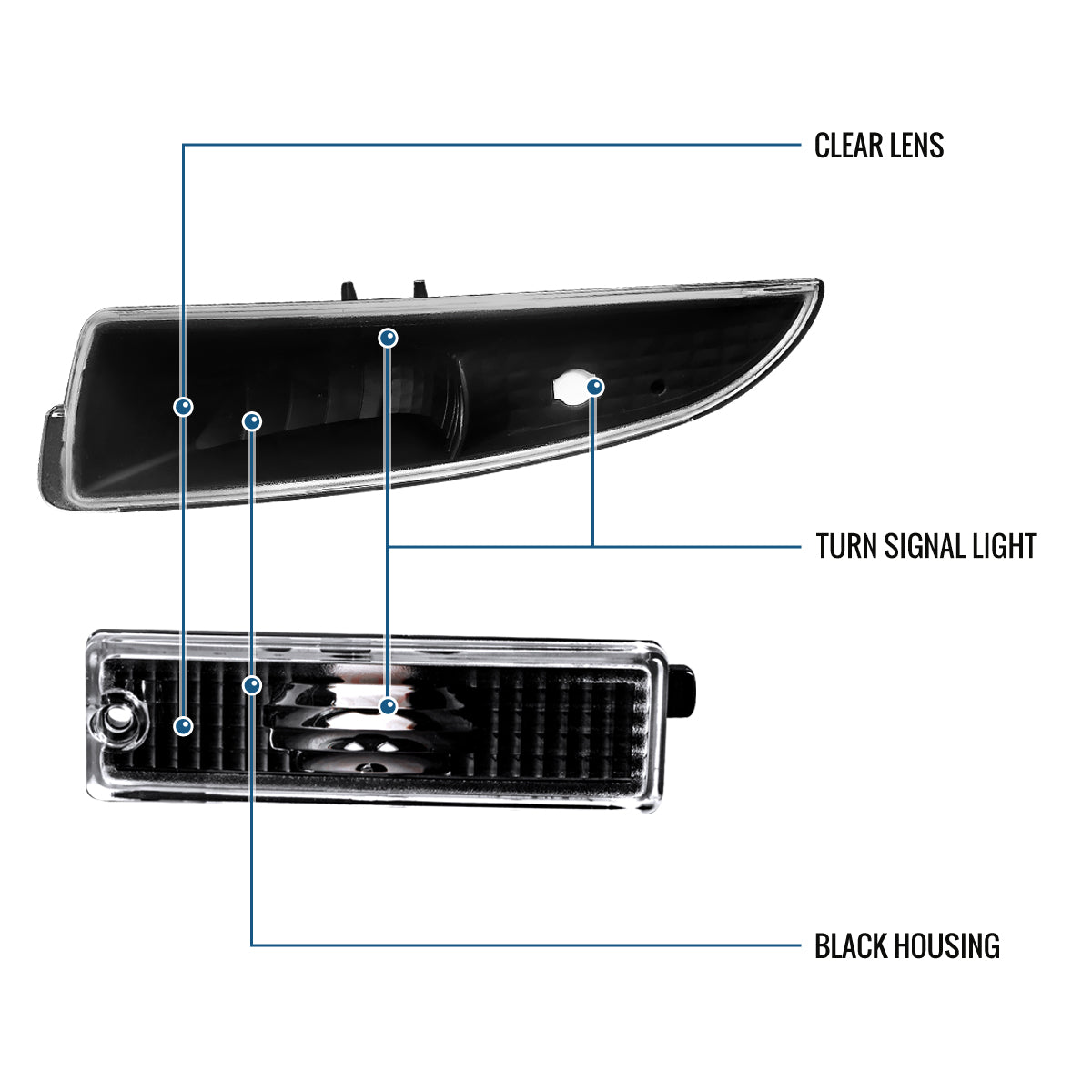 Ronnin - Juego de luces de parachoques delanteras y traseras de repuesto para Chevy Camaro 1993-2001 | Negro