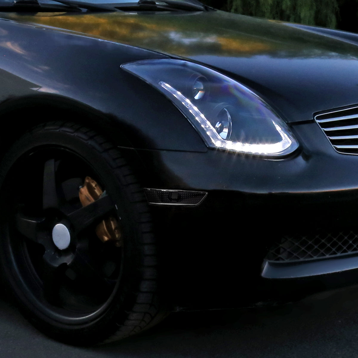 Ronnin - Se adapta a Infiniti G35 Coupé 2003-2007, conjunto de luces de posición laterales de parachoques de esquina, par | Negro