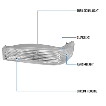 Ronnin - Fits 1993-1996 Jeep Grand Cherokee Bumper Lights Turn Signal Parking Lamps Assembly Pair | Chrome