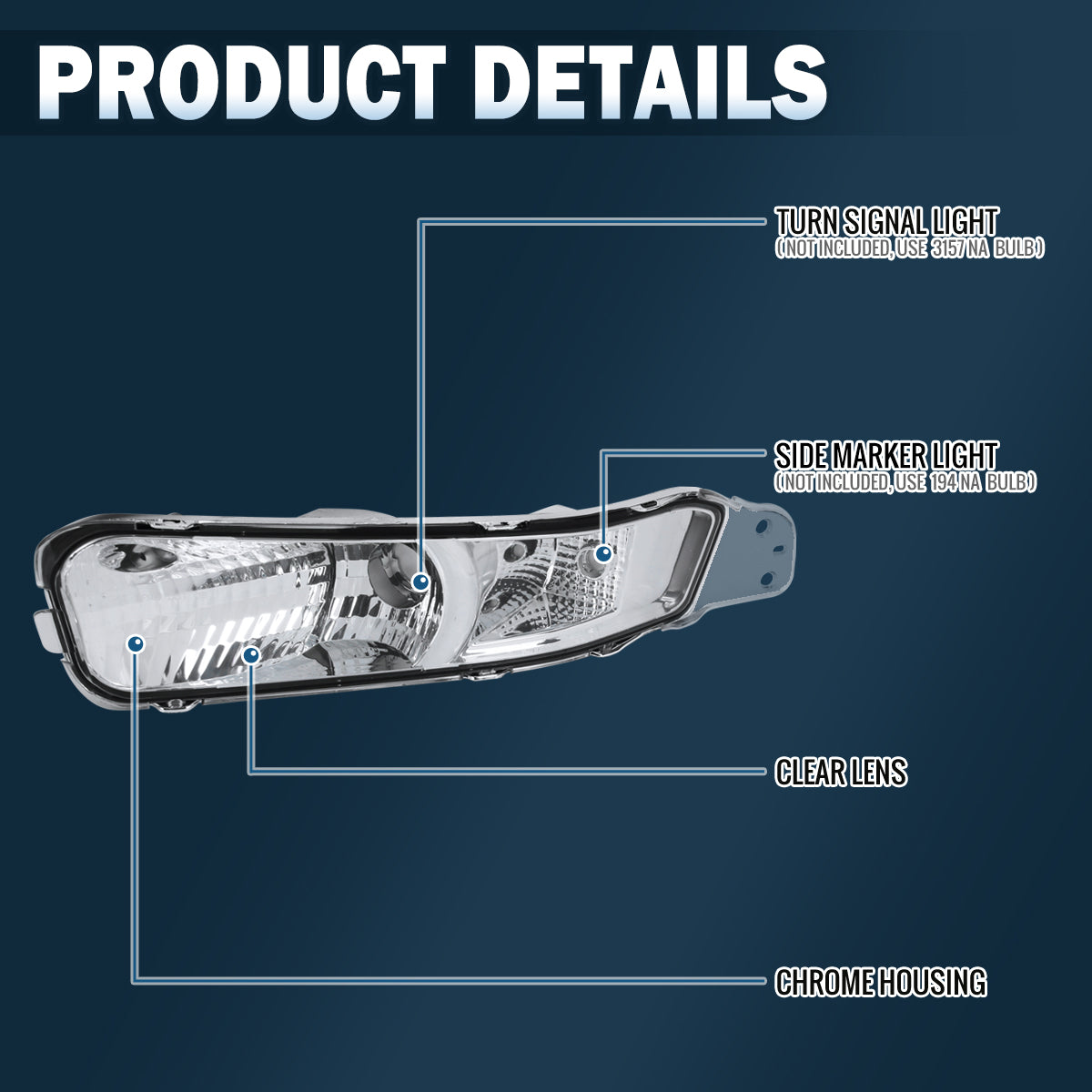 Ronnin - Se adapta a la pareja de luces de estacionamiento para parachoques Ford Mustang 2005-2009 | Cromado
