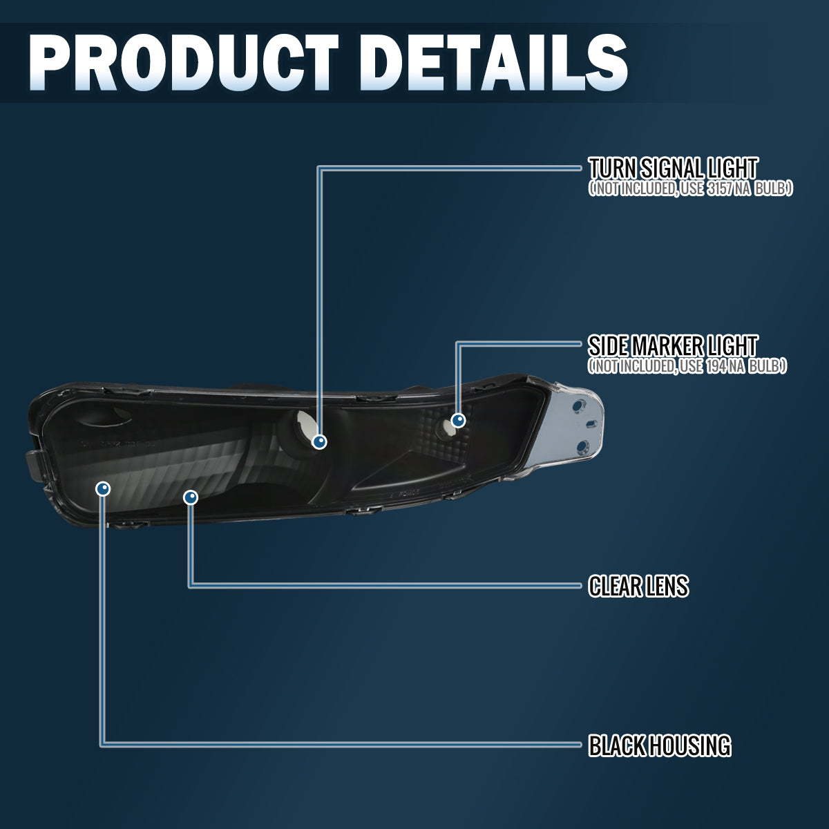 Ronnin - Se adapta a la pareja de luces de estacionamiento para parachoques Ford Mustang 2005-2009 | Negro