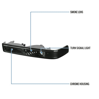 Ronnin - Fits 1998-2004 Chevy GMC Sonoma S10 Pickup 1998-2005 Blazer Factory Replacement Front Bumper Lights Clear Reflector Assembly Pair | Smoke