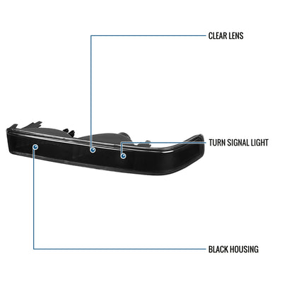 Ronnin - Fits 1998-2004 Chevy GMC Sonoma S10 Pickup 1998-2005 Blazer Factory Replacement Front Bumper Lights Clear Reflector Assembly Pair | Black