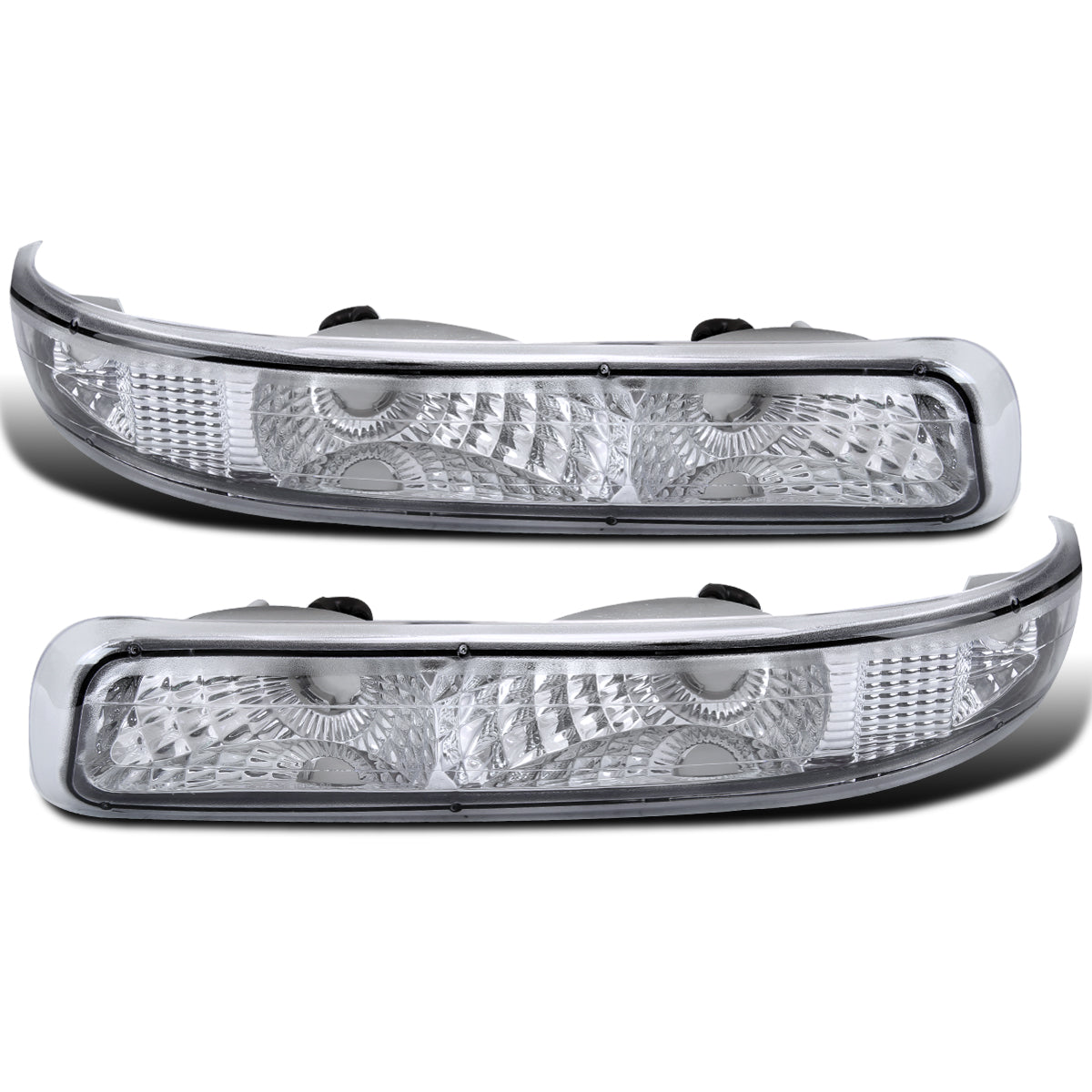 Ronnin - Fits 1999-2002 Chevy Silverado 2000-2006 Tahoe Suburban 1500 2500 Factory Replacement Clear Reflector Bumper Turn Signals Lights Assembly Pair | Chrome