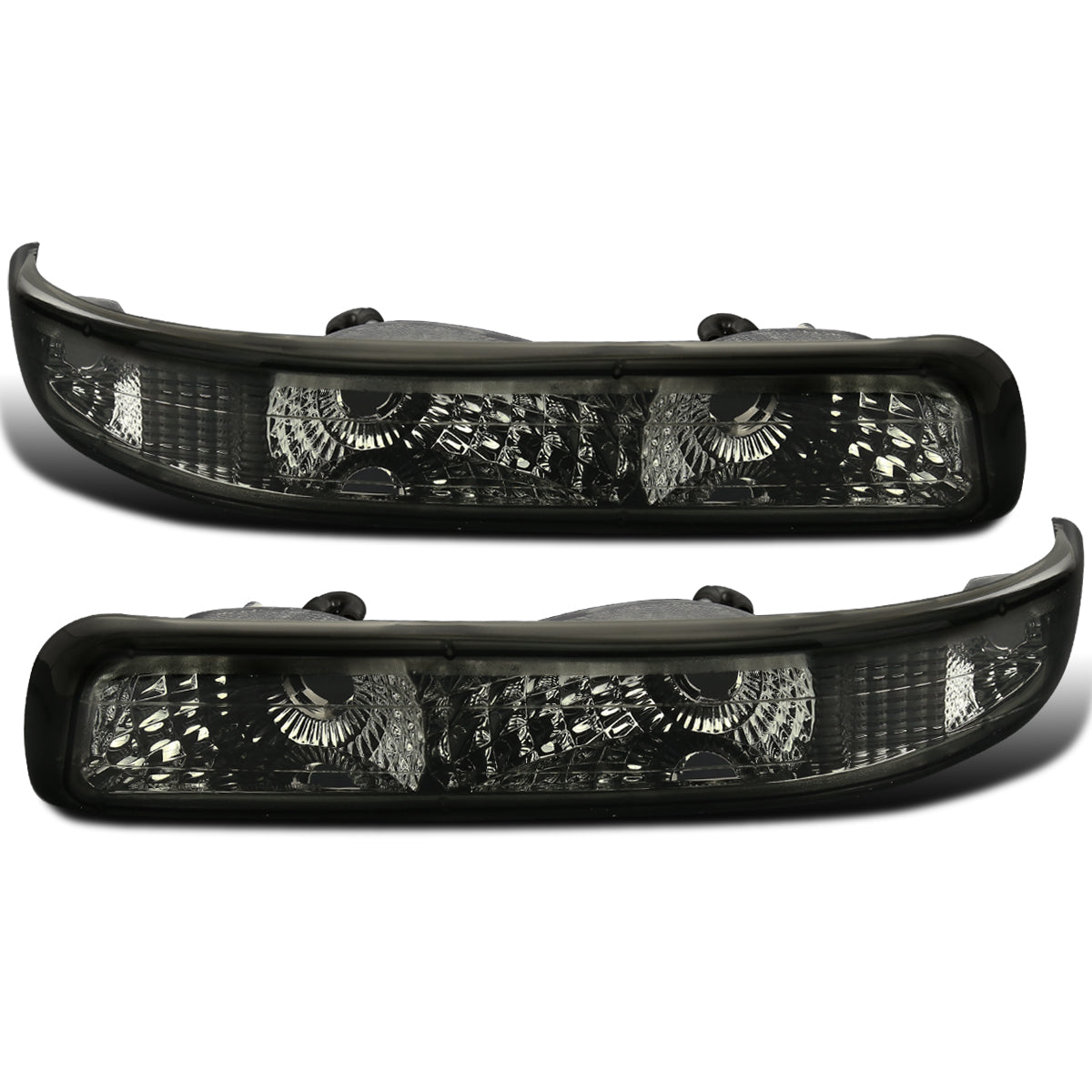 Ronnin - Fits 1999-2002 Chevy Silverado 2000-2006 Tahoe Suburban 1500 2500 Factory Replacement Clear Reflector Bumper Turn Signals Lights Assembly Pair | Smoke