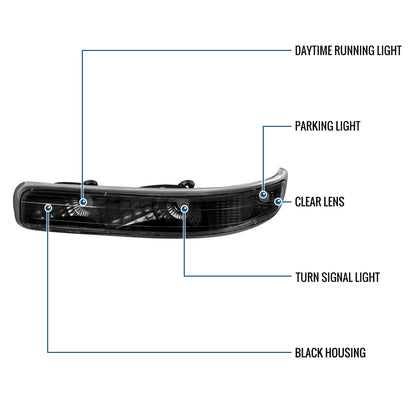 Ronnin - Fits 1999-2002 Chevy Silverado 2000-2006 Tahoe Suburban 1500 2500 Factory Replacement Clear Reflector Bumper Turn Signals Lights Assembly Pair | Black