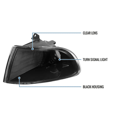 Ronnin - Fits 1992-1995 Honda Civic 2Dr 3Dr Coupe Hatchback Corner Turn Signals Lights Replacement Assembly Pair | Black