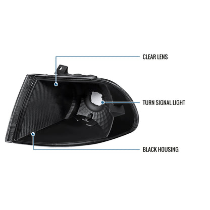 Ronnin - Fits 1992-1995 Honda Civic 4Dr Sedan Corner Turn Signals Lights Replacement Assembly Pair | Black
