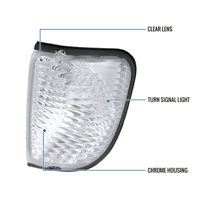 1992-2007 Ford Econoline E150 E250 E350 E450 E550 Clear Reflector Corner Lights Replacement Assembly Pair | Chrome