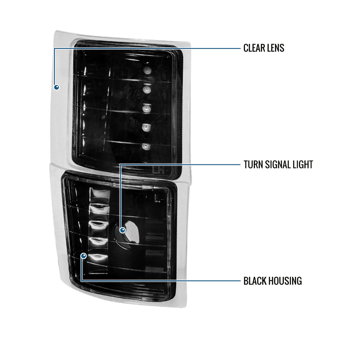 1994-1998 Chevy C/K 1500 2500 3500 Silverado 1994-1999 C/K 1500 2500 Suburban 1995-1999 Chevy Tahoe Clear Reflector Corner Lights Assembly Pair | Black