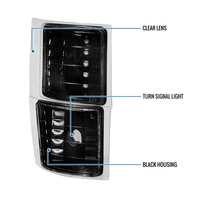 1994-1998 Chevy C/K 1500 2500 3500 Silverado 1994-1999 C/K 1500 2500 Suburban 1995-1999 Chevy Tahoe Clear Reflector Corner Lights Assembly Pair | Black