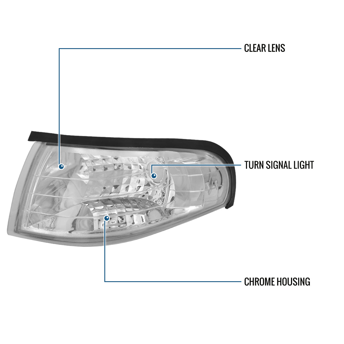 Ronnin - Compatible con Ford Mustang 1994-1998 | Par de Conjuntos de Luces de Esquina de Repuesto, Luces de Estacionamiento y Señales Direccionales | Transparente