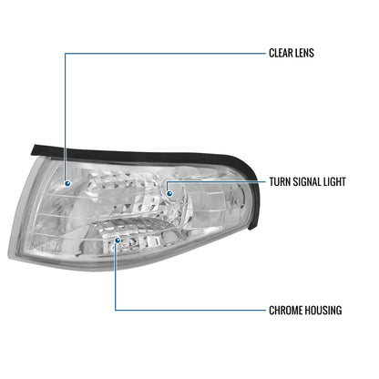 Ronnin - Compatible con Ford Mustang 1994-1998 | Par de Conjuntos de Luces de Esquina de Repuesto, Luces de Estacionamiento y Señales Direccionales | Transparente