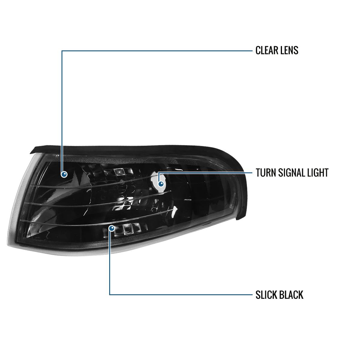 Ronnin - Compatible con Ford Mustang 1994-1998 | Par de luces de esquina de repuesto, luces de estacionamiento y direccionales | Negras