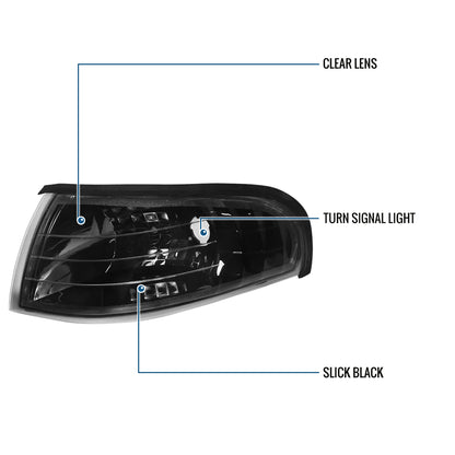 Ronnin - Compatible con Ford Mustang 1994-1998 | Par de luces de esquina de repuesto, luces de estacionamiento y direccionales | Negras