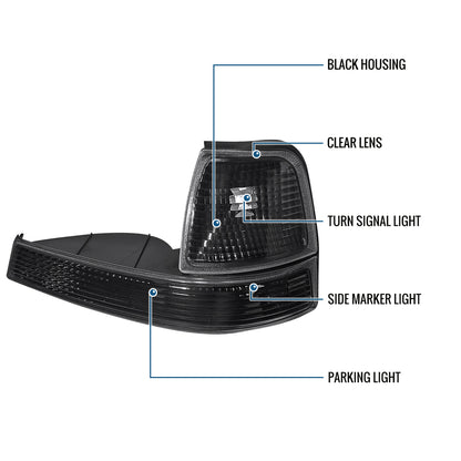 Ronnin - Compatible con Ford Ranger 1998-2000 | Juego de luces de estacionamiento de repuesto con reflectores transparentes y carcasas negras