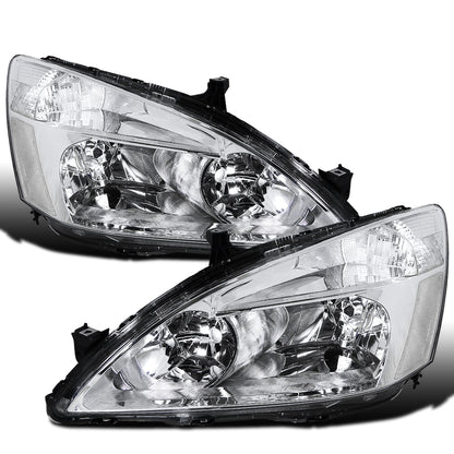 2003-2007 Honda Accord Sedan Coupe Clear Reflector  Replacement Headlights Assembly Pair | Chrome