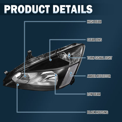 Ronnin - Conjunto de faros delanteros de repuesto para Honda Accord Sedan Coupé 2003-2007 con reflector transparente | Negro