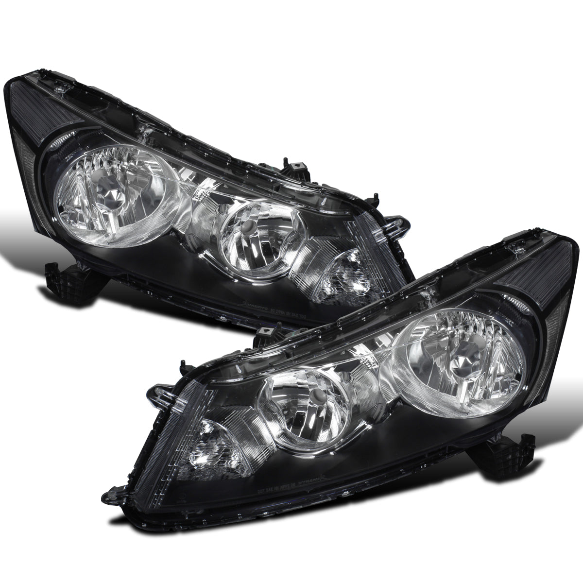 Ronnin - Fits 2008-2012 Honda Accord Sedan Clear Reflector Factory Replacement Headlights Assembly Pair | Black